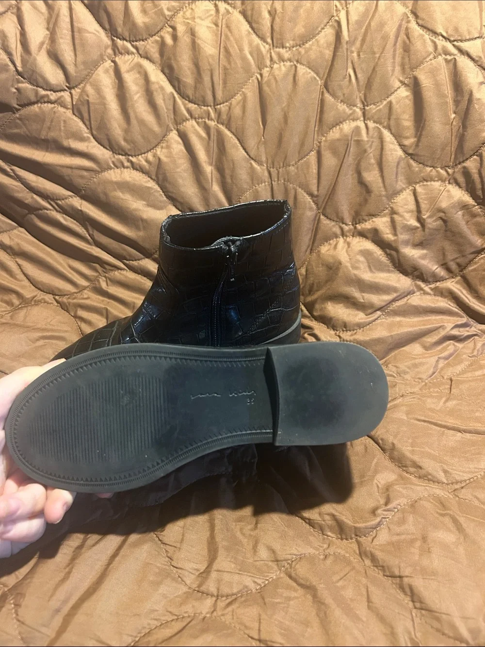 Zara Black Croc-Embossed Kids Ankle Boots
